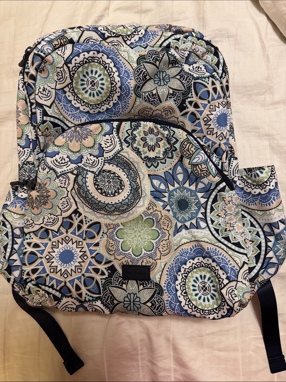 Vera Bradley Blue, Green and Cream Mosaic Floral Backpack